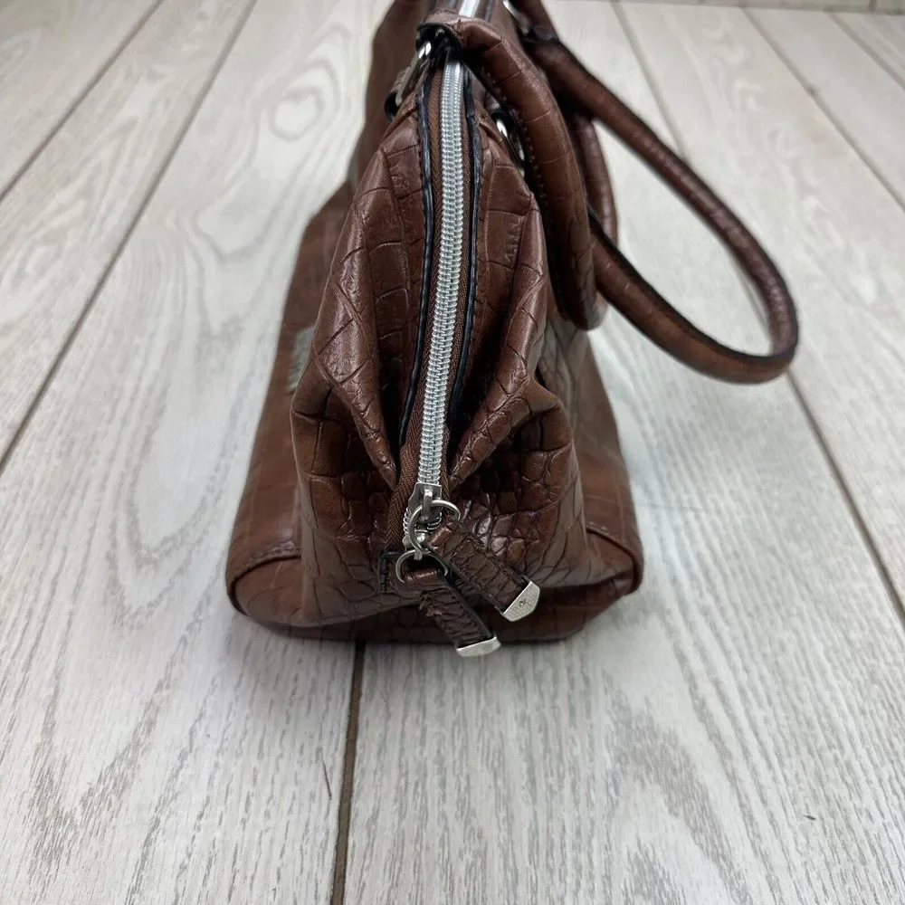 Kenneth Cole Reaction‎ Crocodile Dome Satchel Purse Bag Brown